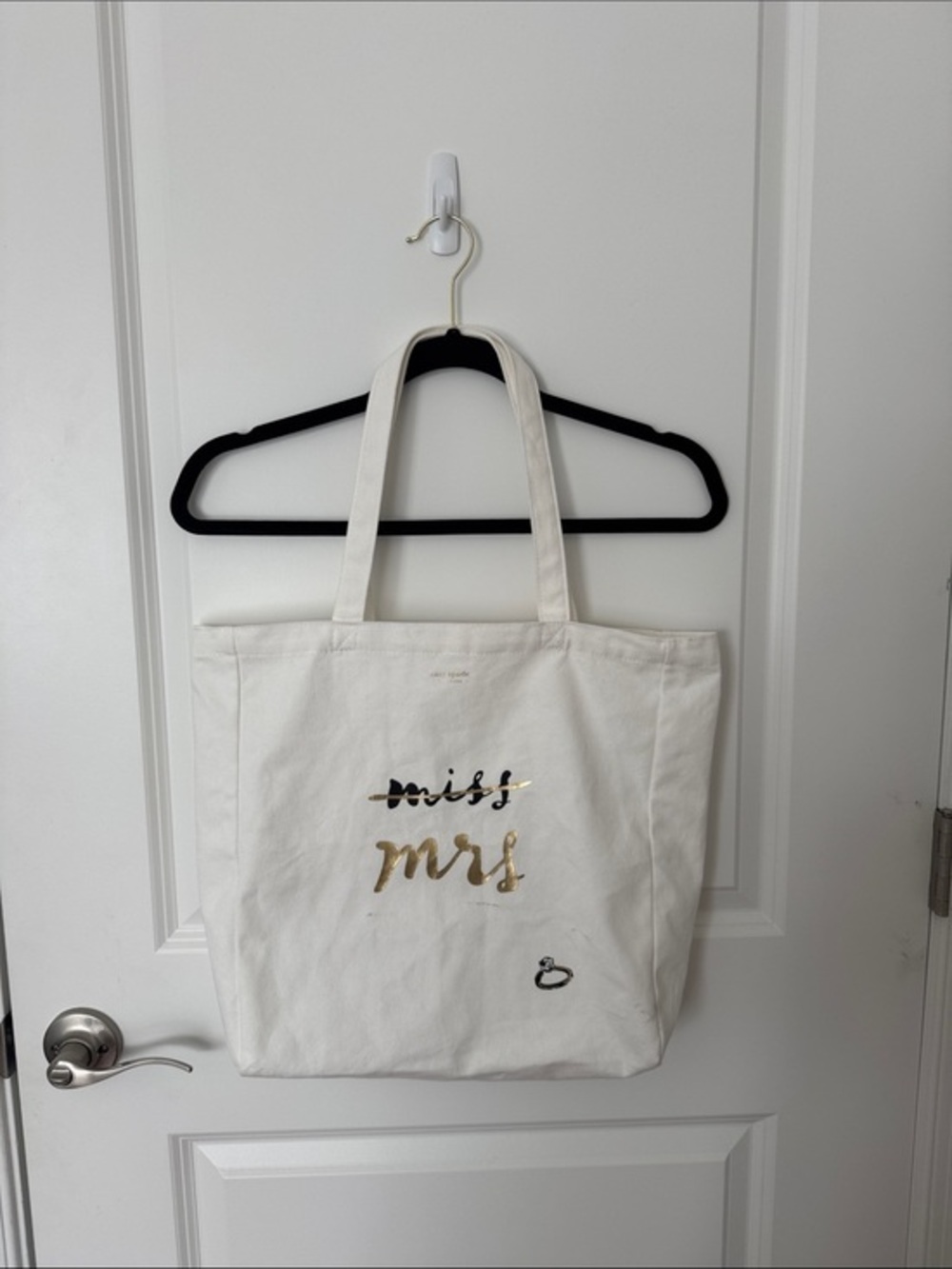 Kate Spade White 'Miss/Mrs' Canvas Tote Bag